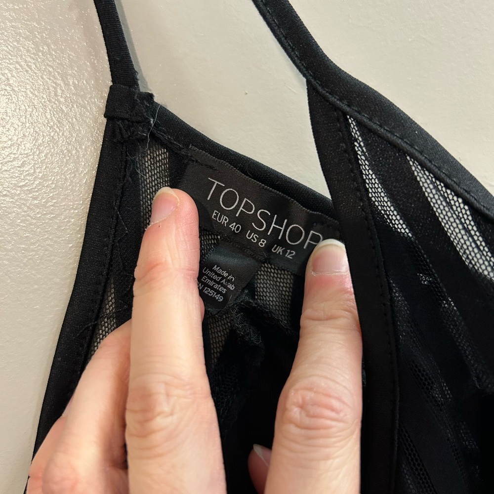 Topshop Black Velvet Bodysuit with Sheer Stripes - Picture 3 of 5